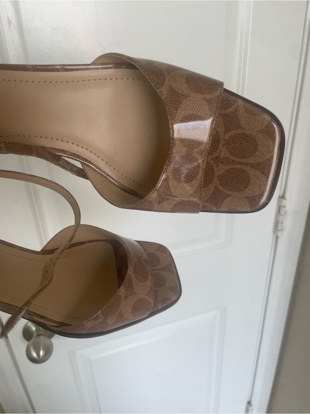 Coach Brown Signature Block Heel Sandal with Ankle Strap Patent - Picture 6 of 9